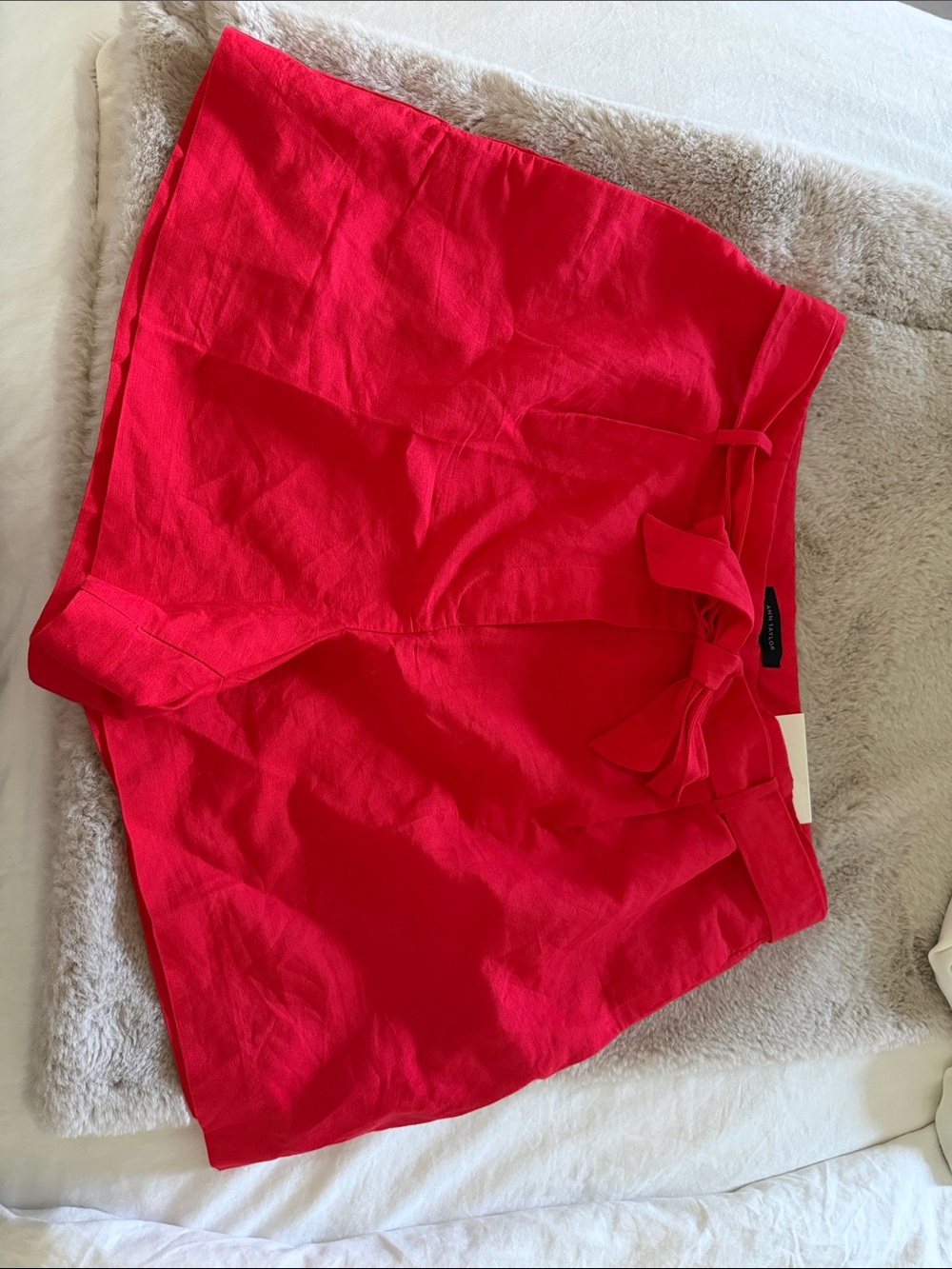 Ann Taylor Red High-Waist Tie-Front Shorts